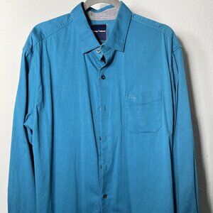 Tommy Bahama Cotton/Silk Blend Turquoise Long-Sleeve Button-Up SZ Lrg